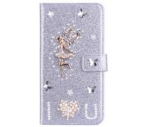 Shiny Wallet compatible for Samsung Galaxy S25 FE Glitter Phone Case Silver Bling Sparkly Diamonds 3D Butterfly Design Flip Notebook Wallet Case with Magnetic Kickstand ID Card Holder Shiny Cases