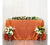 ShinyBeauty 48x72Inch Sequin Tablecloth Rectangle-Orange Sequin Table Cover Glitter Wedding Tablecloth Orange Sequin Table Linen for Halloween Christmas Birthday Baby Shower Decorations