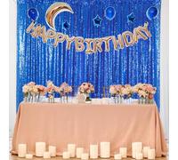 ShinyBeauty 8FTx8FT Sequin Backdrop Curtain in Royal Blue Glittery Party Wedding Photography Backdrop & Blue Baby Shower Decoration 8FT Glitter Shower Curtain Photo Booth Background