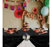 ShinyBeauty Black Sequin Tablecloth 50x80 Inch - Sparkling Rectangular Glitter Table Cover for Weddings, Banquets, Parties & Photo Backdrops