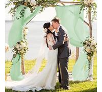 ShinyBeauty Chiffon Wedding Arch Draping Fabric 2Panels 29'' x 18FT Sage Green Chiffon Fabric Voile Sheer Backdrop Valance for Table Runner Stairway Wedding Backdrop for Ceremony (Pack of 2)