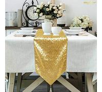 ShinyBeauty Gold Sequin Table Runner Tassel-30x180cm, Shiny Round Sequins Fabric for Table Runners Birthday Party Wedding Banquet Table Decoration (Gold)