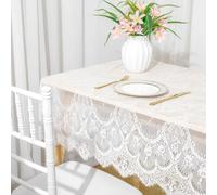 ShinyBeauty Lace-Tablecloth-Rectangular 60x120-Inch Boho Lace Fabric Tablecloth Elegant Floral Design Wedding Lace Table Cloth Rectangular Eyelash Table Cover White-LT-005 T810