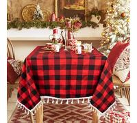 ShinyBeauty Red and Black Checkered Tablecloth with Tassels 54x54 inches Square Table Cloths Buffalo Plaid Tablecloth Kitchen Dinning Tabletop Buffalo Check Table Overlay for Events Decor