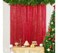 ShinyBeauty Red Backdrop Curtain Glitter Backdrop Curtain Red Sequin Material Backdrop Drapes 4x7ft Sequin Backdrop Curtain for Photo Background Christmas Decoration