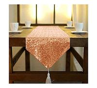 ShinyBeauty Shimmer Rose Gold-Sequin Table Runner Tassel-30x180cm, Glitter Round Sequins Fabric for Table Runners in Party Wedding Banquet Table Linen Layout or Decoration 12x72 inches