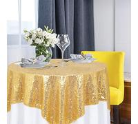 ShinyBeauty Square Tablecloth 50x50-Inch Shimmer Gold Tablecloth Sequin Tablecloths Twinkle Twinkle Little Star Decorations Glitter Table Skirt for Round Tables