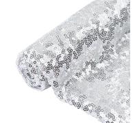 ShinyBeauty Upholstery Fabric with Sequins, 92cm Length Silver Sequin Sequince Material Sparkly Sequin The by The Yard(92 cm)