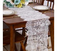 ShinyBeauty White Lace Table Runner 13x120 Inches Classic Lace Table Cover for Wedding Party Vintage Lace Table Runners Outdoor Party Decor White Floral Embroidered Lace Runner
