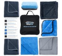 ShinyCar® UK: Ultimate Car Detailing Towel Kit - Twisted Loop Car Drying Towel, Glass Microfibre Cloth, Buffing Towels, Wax Applicator Pad & Work Cloths - For Washing, Cleaning, Polishing & Detailing