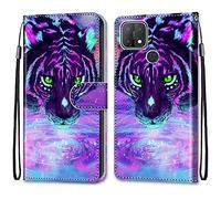 ShinyCase for Oppo A15,for Oppo A15S,Shockproof Colorful PU Leather Wallet Cover Card Slots Holder Side Pocket Stylish Magnetic Closure Flip Anti-Scratch Case for Oppo A15/A15S Green eyed Tiger