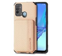 ShinyCase for Oppo A53 Wallet Flip Cover Credit Card Holder Slots Kickstand Shockproof Protection Premium Carbon Fiber Texture Silicone Phone Case Slim Case for Oppo A53,Oppo A32,Khaki