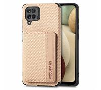 ShinyCase for Samsung Galaxy A12 Wallet Flip Cover Credit Card Holder Slots Kickstand Shockproof Protection Premium Carbon Fiber Texture Silicone Phone Case Slim Case Galaxy A12,Khaki