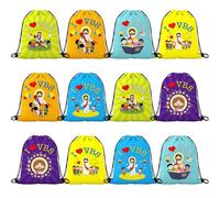 Shinylin 12 Pcs Vbs Vacation Bible School Drawstring Bags - 6 Assorted Religious Designs with Jesus Image & Inspirational Quotes, Reusable Waterproof Gift Bags for Church Events, Bible Study