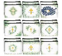 Shinylin 16 Pcs Rosary Pouches Catholic Bulk 3.5 x 2.4'' Rosary Bags Container Holder Small Beautiful Eucalyptus Leaves Canvas Zipper Catholic Prayer Beads Cases Gifts for Prayer(Cross)