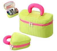 Shinylin 2 Pcs Cotton Quilted Makeup Bag Set Large Small Travel Cosmetic Bags Bulk with Handle Cute Coquette Aesthetic Toiletry Make Up Pouch Organizer for Women, Green
