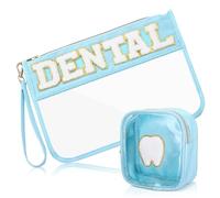 Shinylin 2 Pcs Dental Assistant Appreciation Cosmetic Makeup Bag with Chenille Letter Patch, Clear Pouch PVC Organizer Purse, Portable Toiletry Storage Bag for Women, Dental Assistant W ifts
