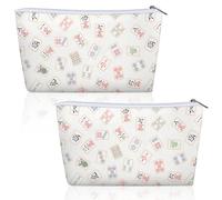 Shinylin 2 Pcs Empty American Mahjong Tile Bag White Printed Bag for 166 American Mahjong Tiles and Accessories Women's Zippered for Purse 3 * 7.5 * 3.1 Inches