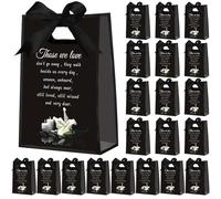 Shinylin 24 Pcs Funeral Gift Bag with Handle Reusable Clear Plastic Funeral Favor Guests Bag with Ribbon Clear Gift Wrapping for Sympathy Memorial Condolence Bereavement Celebration of Life (Black)