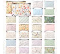 Shinylin 24 Pcs Valentine Makeup Bags Bulk Canvas Cosmetic Bags with Zipper Heart Pink Red Stripes Plaid Wave Patterns for Party Favors Travel Gifts Toiletry Organizer, multicolor