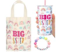 Shinylin 3 Pcs Big Sister Gift 12 oz Pink Big Sister Cup Stainless Steel Mug Vacuum Insulated Tumbler with Leak Proof Lid and Straw Big Sister Canvas Tote Bag Big Sister Bracelet for Little Girls