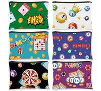 Shinylin 6 Pcs Bingo Cosmetic Bag Gifts for Women Bingo Makeup Bag Zippered Pouch for Lovers Friend Mom Grandma Lucky Birthday Christmas New Year Gift, various colors, Pattern Styles