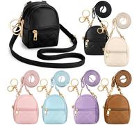 Shinylin 6 Pcs Mini Backpack Keychain Cute Cosmetic Bag for Women PU Leather Makeup Bag Key Pocket Lipstick Bags Card Holder Data Cable Organizer Zipper Pouch with Lanyard Ideal for Gift