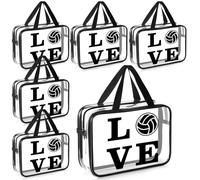 Shinylin 6 Pcs Women Volleyball Gift Makeup Bag Clear Cosmetic Organizer Bag Clear PVC Makeup Pouch Waterproof Travel Cheer Purse Gift for Her Girls Friends Women Team, transparent, Love Volleyball