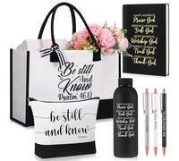 Shinylin 7 Pcs Christian Gift for Women Faith, Inspirational Religious Gifts for Women, Catholic Tote Bag Makeup Bag Pens(Black)