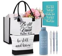 Shinylin 7 Pcs Christian Gift for Women Faith, Inspirational Religious Gifts for Women, Catholic Tote Bag Makeup Bag Pens, Blue