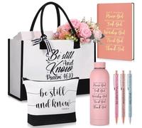 Shinylin 7 Pcs Christian Gift for Women Faith, Inspirational Religious Gifts for Women, Catholic Tote Bag Makeup Bag Pens(Pink)