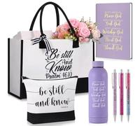 Shinylin 7 Pcs Christian Gift for Women Faith, Inspirational Religious Gifts for Women, Catholic Tote Bag Makeup Bag Pens(Purple)