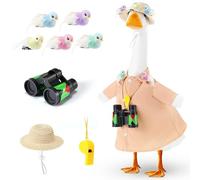 Shinylin 9 Pcs Bird Watcher Goose Outfits Hiking Costume Clothing T-shirt Straw Hat Binoculars Birds Whistle for 23'' Cement Porch Goose Summer Outdoor Garden Yard Lawn Patio Statue Art