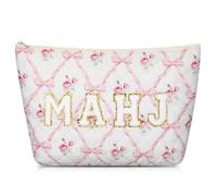 Shinylin Chenille Letter Empty Mahjong Tiles Bag, Thickened Pink Floral Quilted Carrying Bag Accessories Gifts for Mahjong Lover (Case Only)
