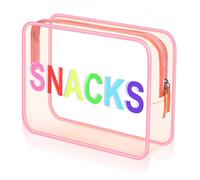 Shinylin Clear Makeup Bag 9.4"x7"x3.5" Pink Travel Toiletry Bag Large Cosmetic Pouch PVC Waterproof Transparent Zippered Organizer for Women Girl Summer Beach, Pink, Snack