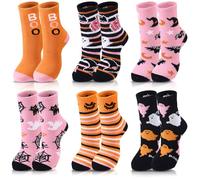ShinyMatch 6 Pcs Halloween Fuzzy Sock for Women Coral Fleece Novelty Cozy Fluffy Slipper Socks Fall Pumpkin Ghost Gift for Adult