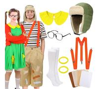 ShinyMatch 7 Pcs Adults Poverty Patch Sitcom Costume Fake Collar Glasses Socks Hair Tie Hat Suspender Patch Halloween Cosplay