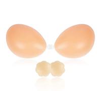 SHINYMOD Stick on Bra, Strapless Backless Sticky Bras for Women, Adhesive Silicone Invisible Push Up Bra Reusable Skin Comfortable Cup Bra with 2Pcs Nipple Cover, Silicone Bra B