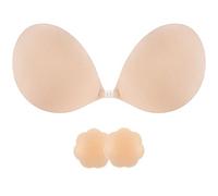 SHINYMOD Stick on Bra, Strapless Backless Sticky Bras for Women, Adhesive Silicone Invisible Push Up Bra Reusable Skin Comfortable Cup Bra with 2Pcs Nipple Covers Beige D