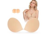 SHINYMOD Strapless Bra, Invisible Backless Bra Breast Lift Up Push Up Padded Sticky Bras Bigger Bust Self Adhensive Nipple Cover Reusable Bra for Wedding Dress Swimsuit Women, Beige, D