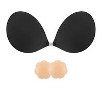 SHINYMOD Strapless Bra, Invisible Backless Bra Breast Lift Up Push Up Padded Sticky Bras Large Bigger Bust Self Adhensive Nipple Cover Reusable Bra for Wedding Dress Swimsuit Women, Black, D