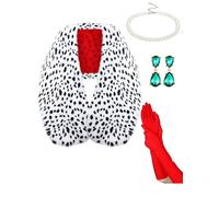 Shinymoon 6 Pieces Halloween Costume Women Dalmatian Shawl with 1920s Gloves Lace Fingerless Gloves Imitation Pearl Necklace Vintage Drop Dangle Earrings and Holder for Halloween Cosplay Party