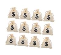 SHINYPASING 12pcs Canvas Drawstring Bags Money Sign Pattern Party Treats Bags with Letter Design for Daily Life and Family Gathering, Candy and Bakery Food Wrap