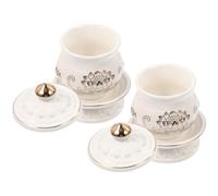 SHINYPASING 2pcs Lotus Water Cup Temple Ceramic Cup 3.94x3.94x1.57inch Porcelain Sturdy Elegant Round Lotus Flower Design for Buddha Hall Rituals