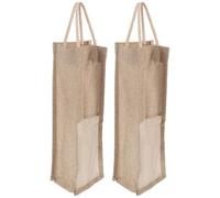 SHINYPASING 2pcs Reusable Transparent Window Wine Carrier Bag Jute Tote for Wine Bottles Stylish and Practical Gift Packaging with Clear Display for Present Wrapping and Storage