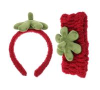 SHINYPASING 2pcs Strawberry Makeup Band Soft Spa Headband Coral Fleece Wide Headband with Strawberry Leaf Design Won't Slip off Won't Tug on Hair for Occasions