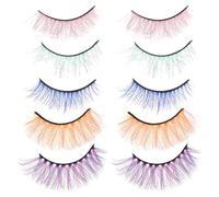 SHINYPASING 5 Pairs Natural Fake Eyelash Assorted Color Simulation False Lashes Fashionable Realistic Wispy Eyelashes Create Eye Makeup Convenient for Daily Life and Party