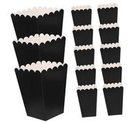 SHINYPASING 50pcs Paper Popcorn Tubs Candy Boxes Black Simple Elegant Foldable 250g White Cardboard Snack Holders for Wedding Favors and Festivals