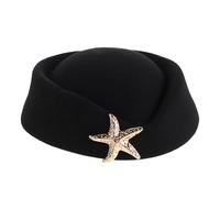 SHINYPASING Black Felt Flight Attendant Cosplay Cap with Metal Sea Star