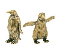 SHINYPASING Brass Penguin Miniature Figurines 2Pcs Retro Animal Ornaments for Christmas Tree Decoration and Office Desktop Display